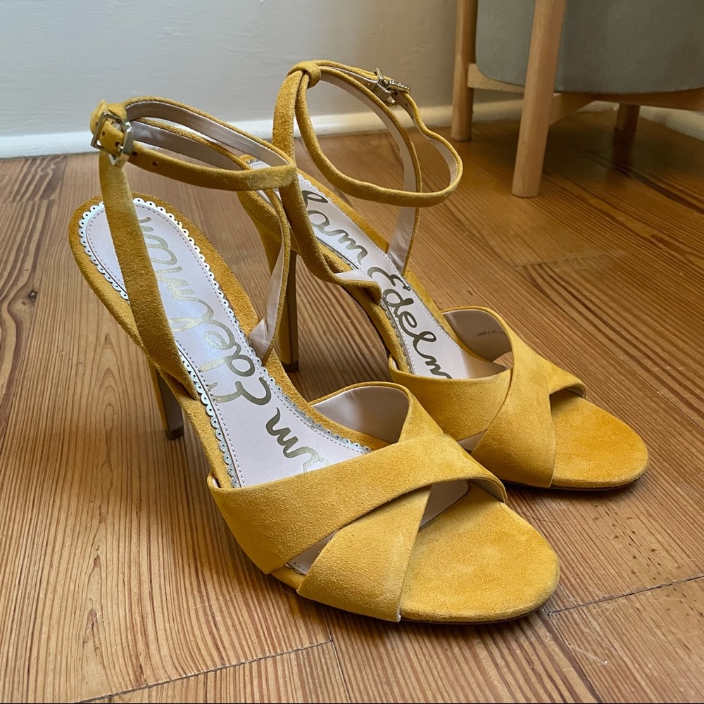Sam Edelman yellow suede ankle strap stilettos SIZE 9